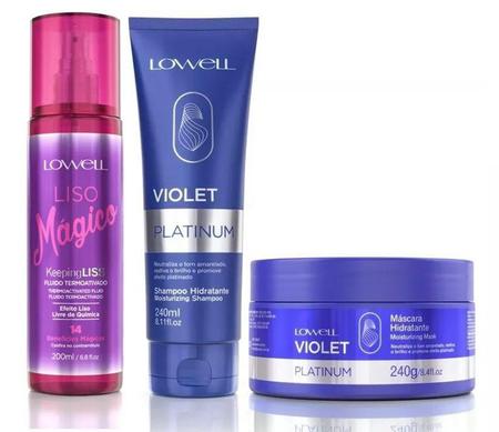 Imagem de Violet Platinum Shampoo + Máscara + Fluido Liso Mágico - Lowell