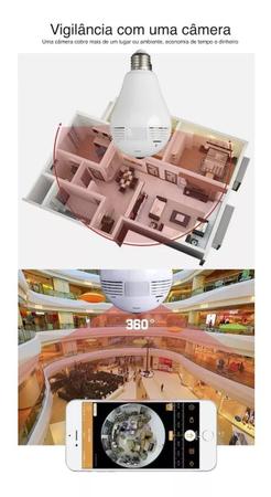 Imagem de Visão Noturna Infravermelha: Câmera Lâmpada Vrcam Infravermelho 360º Wifi Full Hd Panorâmica Led V380