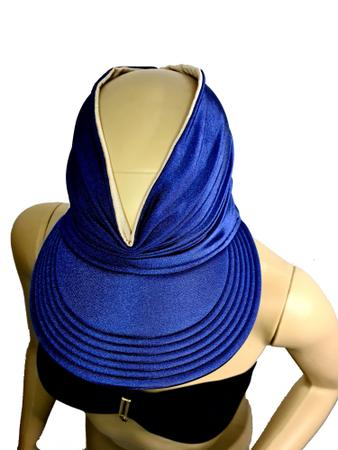 Imagem de Viseira Turbante Com Proteção solar 50+ Dupla face (Nude com Azul marinho)