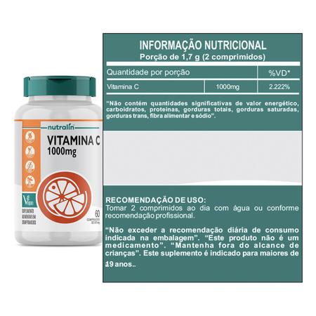 Vitamina C 1000mg Acido Ascórbico 60 Comprimidos Vegano - Nutralin -  Vitaminas A-Z - Magazine Luiza