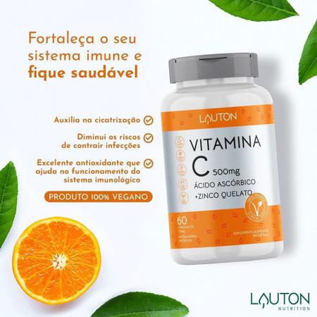 Vitamina C 500mg com Zinco Quelato Vegano Lauton - 60 caps Imagem de Vitamina C 500mg com Zinco Quelato Vegano Lauton - 60 caps