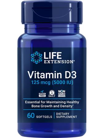 Imagem de Vitamina D3 Life Extension 125 mcg (5000 IU) Saúde óssea