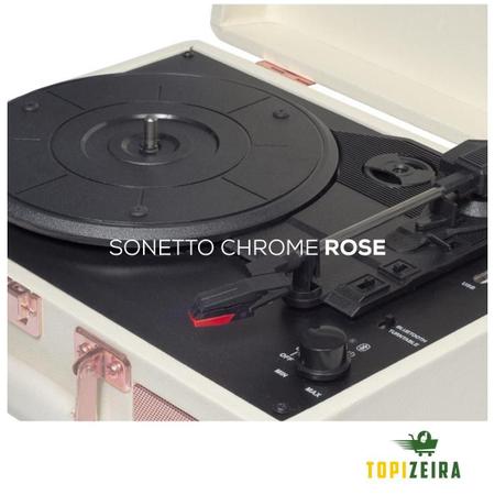 Imagem de Vitrola Raveo Sonetto Chrome Areia e Rosê Maleta Bivolt Retrô Vinil USB Reproduz E Grava - Bivolt Auto Falante Embutido
