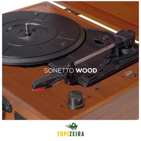 Imagem de Vitrola Raveo Sonetto Chrome Wood tipo Madeira Usb Toca Discos Bivolt Portátil Maleta Portátil  Bluetooth