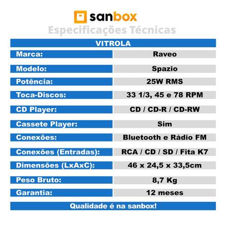 Imagem de Vitrola Toca Discos De Vinil Bluetooth Portátil Raveo Spazio- 25W RMS