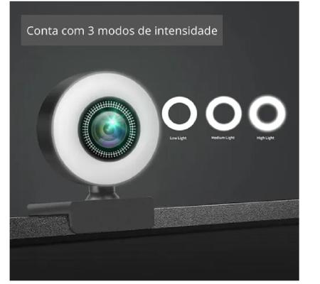 Imagem de Webcam Câmera 1080p Arco Anel Luz Led Microfone Ring Light USB Gira 360º