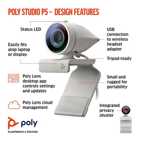 Imagem de Webcam Poly Studio P5, Full HD, 1080p, 30 FPS, USB