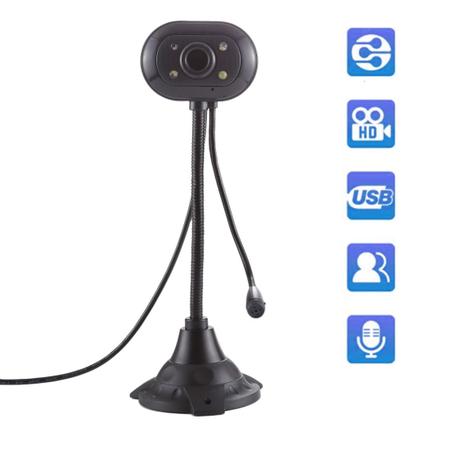 Imagem de Webcam USB 2.0 de 5,0 megapixels sem driver com microfone e 4 LEDs