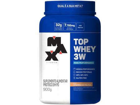 Whey Protein Concentrado Isolado Hidrolisado - Max Titanium Top Whey 3W 900g Vitamina de Frutas Imagem de Whey Protein Concentrado Isolado Hidrolisado - Max Titanium Top Whey 3W 900g Vitamina de Frutas