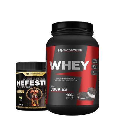 Whey Protein Cookies 900G + Pré Treino Hefestus Limonada - HF Suplements Imagem de Whey Protein Cookies 900G + Pré Treino Hefestus Limonada