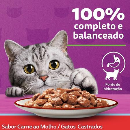 Imagem de Whiskas Sache Gatos Castrados Carne 85g Ração Úmida