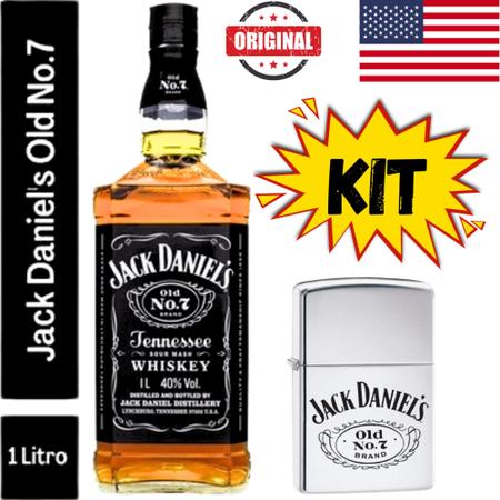 Imagem de Whisky Jack Daniels Old N7 Tennessee 1Litro com Isqueiro tipo Zippo Cromado