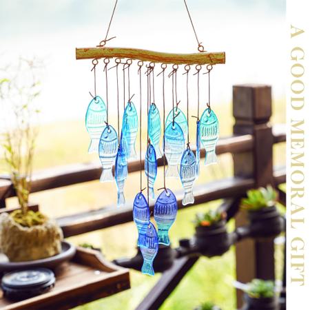 Imagem de Wind Chimes H&D HYALINE e DORA Blue Glass Fish 58cm