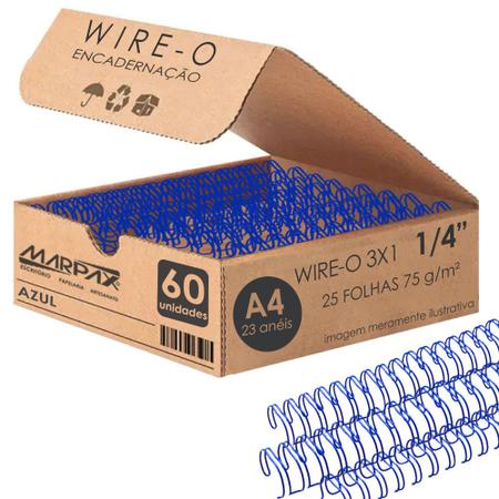 Imagem de Wire-o para Encadernação 3x1 A4 Azul 1/4 para 25 fls 60un