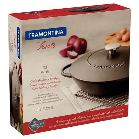 Wok Tramontina Mônaco Induction em Alumínio com Revestimento Interno e  Externo Antiaderente Starflon Premium Preto com Tampa de Vidro 32 cm 4,5 L  de Qualidade em Promoção