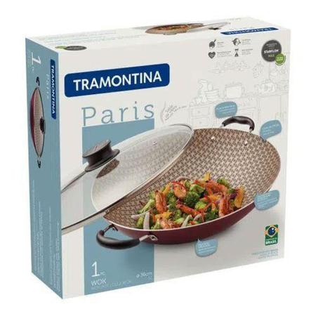 Imagem de Wok Tramontina 36cm Paris 6,0L Antiaderente Starflon Max com Tampa de Vidro