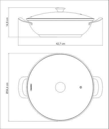 Imagem de Wok Tramontina Ventura em Aço Inox com Fundo Triplo Tampa de Vidro 34 cm 5,7 L