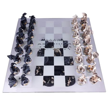 jogo de xadrez temático medieval mod 3 tabuleiro Dragão