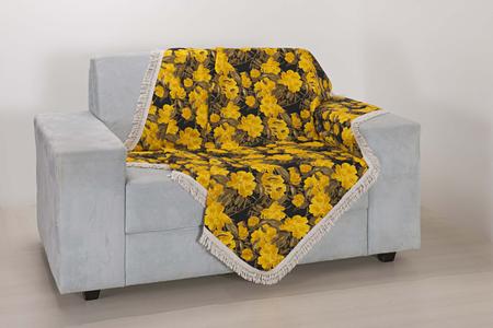 Imagem de Xale de Sofá Decoração Sala Tecido Jacquard 1,50 X 1,50 Amarelo Flor