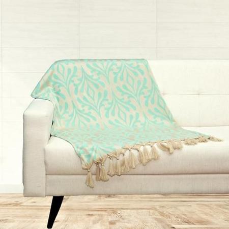 Imagem de Xale Manta Sofá Jacquard Geometrico 1,80 x 1,40m  - Verde Água/Dourado