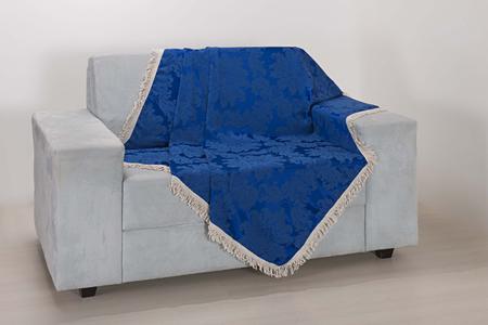 Imagem de Xale para Sofá Decoração Sala Jacquard 1,50X1,50 Azul Escuro