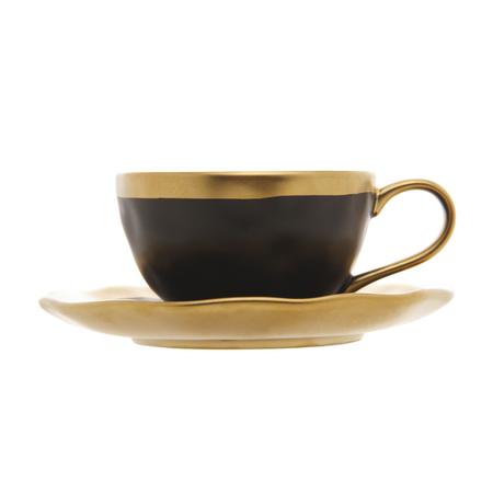 Imagem de Xícara 90ml para café de porcelana preto e dourado com pires Dubai Wolff - 17799