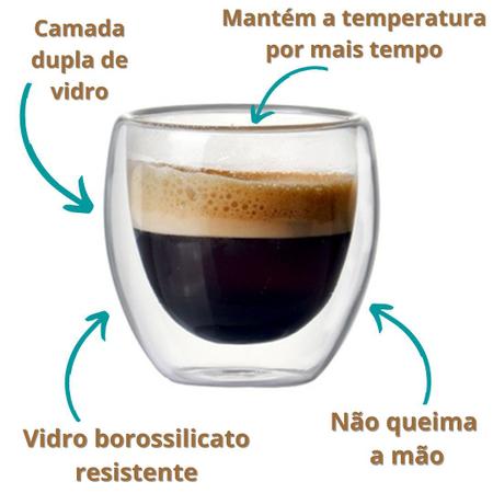 Imagem de Xícara de Café Vidro Duplo 250ml Expresso Capuccino Chá 6 Peças