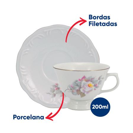 Xícara Chá Com Pires 200ml Porcelana Schmidt - Dec. Vitoria 0397