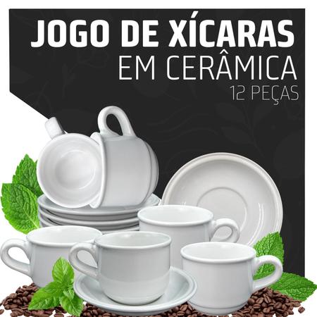 Jogo de Xicaras Completo 12 Peças Cerâmica Cha Café da Manhã