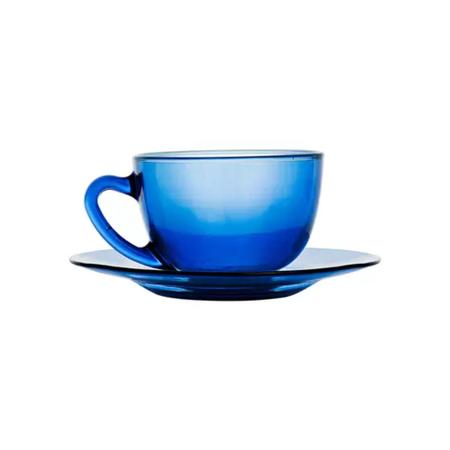 Imagem de Xícaras de Chá de Vidro Azul 245 ml Conj. c/ 12 Peças - 6 Xícaras c/ 6 Pires