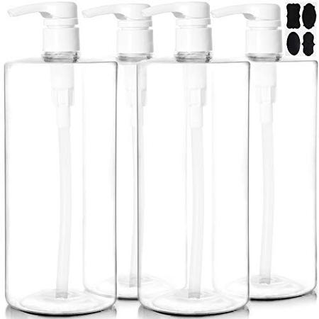 Imagem de Youngever 4 Pack Pump Bottles para Shampoo 32 Onças (1 Litro), Frascos de Bomba de Shampoo Vazios, Cilindro de Plástico com Bombas à Prova de Vazamento de Bloqueio (Bomba Branca)