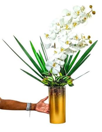 Imagem de (YUTS) Arranjo Grande De Orquideas Brancas Vaso Dourado Rose Gold Metalizados Flores Artificiais Decoração de Casa Orquidea Artificial Permanente