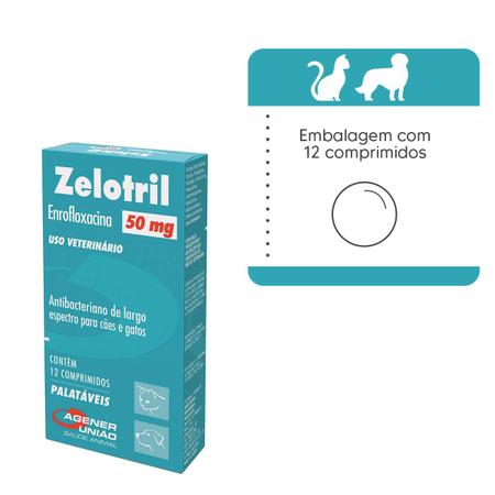 Imagem de Zelotril 50mg Antibacteriano Agener Para Cães/Gatos 12Comp.