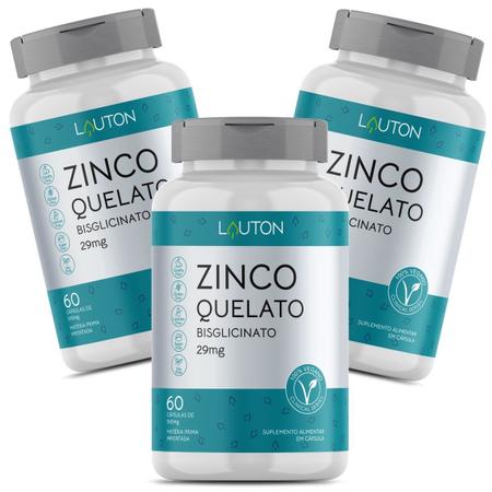 Zinco Quelato Bisglicinato 29mg Vegano Premium Lauton - Kit 3 Imagem de Zinco Quelato Bisglicinato 29mg Vegano Premium Lauton - Kit 3