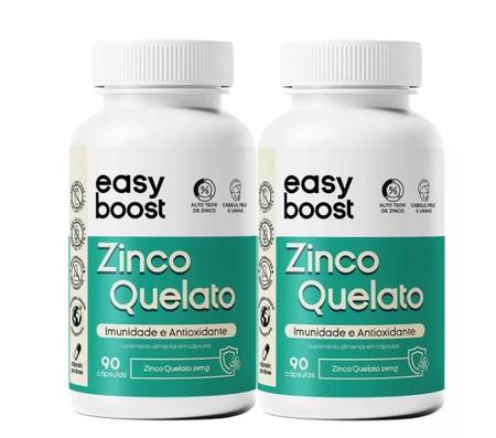 Zinco Quelato Easy Boost Bisglicinato 29mg 180 Caps Kit 2x Imagem de Zinco Quelato Easy Boost Bisglicinato 29mg 180 Caps Kit 2x