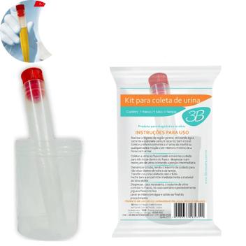 1 Kit Para Coleta Urina Frasco Tubo C Tampa Coletor Amostra 3B 1 Kit Para Coleta Urina Frasco Tubo C Tampa Coletor Amostra 3B