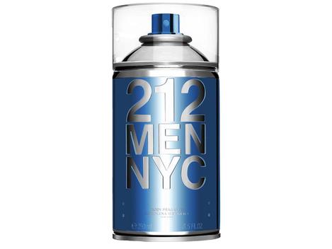 Frasco de metal azul do Body Spray 212 Men NYC com tampa transparente