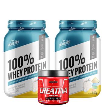 2x 100 Whey Protein Shark Pro 900g Creatina Hardcore 300g