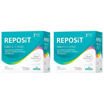 2x Reposit suplemento vitamínico e mineral para cabelos unhas e pele 90 ...