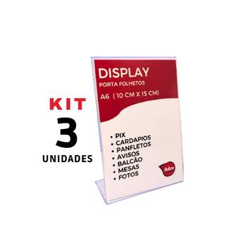 Display Informativo 3 Display A6 L Expositor 10x15 Acrílico (PS) Etiqueta Pix QRcode Aviso ...