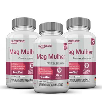 3x Mag Mulher Taurato De Magnésio Nutrends 60 Cápsulas - Aminoácidos ...