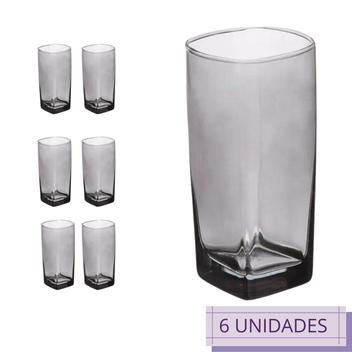 8 Copos Texas Quadrado Vidro Cinza Mesa Posta Chique 320ml no Shoptime