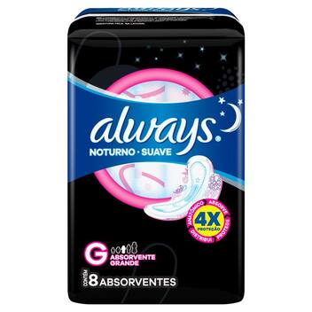 Absorvente Always Noturno Suave Tamanho G com Abas 8 Unidades ...