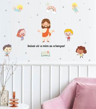 Adesivo Jesus Cristo Deixai Vir A Mim As Crianças - Colakoala Adesivos ...