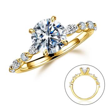 Anillo De Compromiso De Oro Rosa Con Moissanita Hexagonal Y Halo Redondo De Diamantes. Anillo De Bodas único De Media Eternidad Con Forma Hexagonal. - España