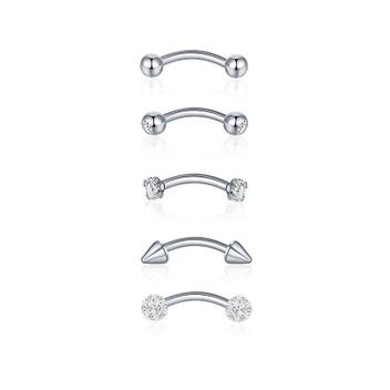 Orecchini A Barra Curva Rook In Titanio Con Zirconia Cubica - Chiaro, Calibro 16 (8 Mm) - Gioiello Piercing Di Qualità