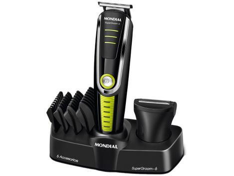 Aparador de Pelos Super Groom 6 BG-04 Mondial 6W Bivolt Preto e Verde - Aparador de Pelos, Barba e Cabelo - Magazine Promosam