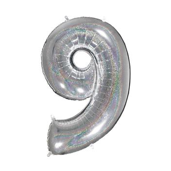 Balão de Número Pequeno Metalizado Prata Holográfico 40cm