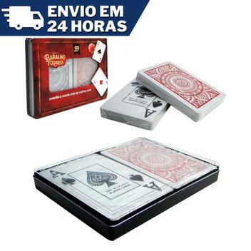 Baralho Duplo 100% Plastico - Com Estojo De Lata Metal - Jogo de Cartas  Buraco Poker Truco