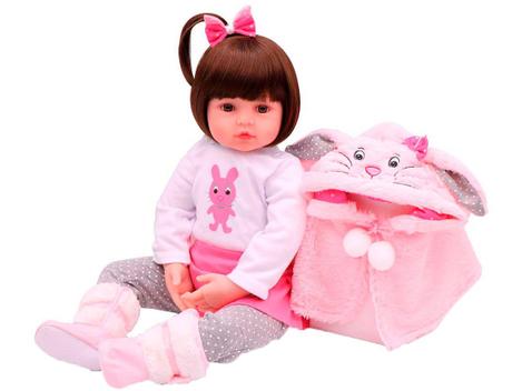 Boneca Reborn Bebê Laura C/ Acessórios Pijama Girafinha 47Cm